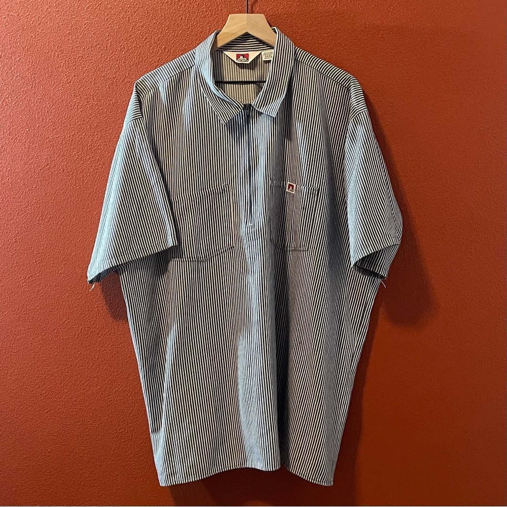 Ben Davis Men’s Vintage 90’s 1/4 Zip Double Pocket Pullover‎ Striped Work Shirt